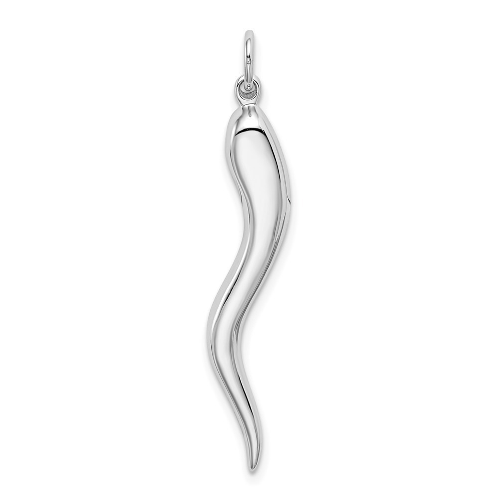 14k White Gold Solid 3-D Large Italian Horn Cornicello Necklace Pendant